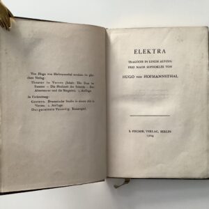 Literatur - Hofmannsthal, Hugo von. - Elektra. Tragödie in einem Aufzuge frei nach Sophokles.