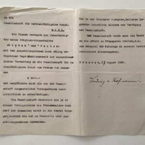 Autograph -   Hofmann, Ludwig von. Painter and graphic artist (1861-1945). -  Typewritten contract, signed, Dresden 27.VIII, 1920.