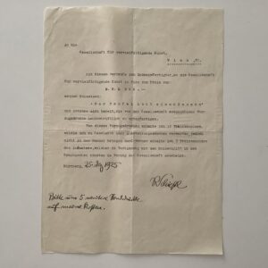 Autograph -   Schiestl, Rudolf. Painter and graphic artist. (1878-1931). -  Typewritten contract, signed, Nürnberg, 25.XII, 1925.