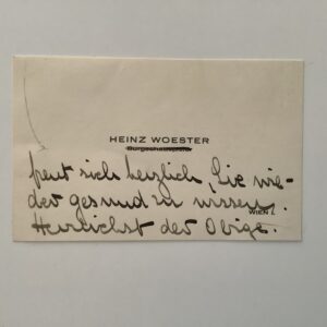 Autograph -   Woester, Heinz. Actor (1901-1970). -  Autograph bussines card, n.P.n.D.