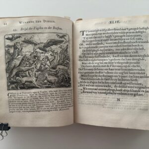 Rare ilustrated fable book   Vondel, Jost van den. -  Vorstelijcke Warande der Dieren - Bound with: 1. Vondel, J.v. P=alamedes of Vermoorde Onnozelheit Treuspiel - 2. Vondel, .v.  Hekeldigten, met aanteekeningen.