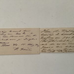 Autograph -   Gause, Wilhelm. Painter and Illustrator (1854-1916). -  Two autograph business cards, signed, STein an der Donau and Vienna, 15.III.1907 and 9.V.1904.