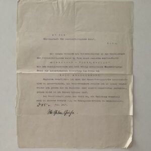 Autograph -   Giese, Wilhelm. Painter and etcher. (1883-1945). Typewritten contract with autograph signature. 15.VII. 1917. -  Contract for the sale of o cooper-plate "Alexander Platz, Berlin".