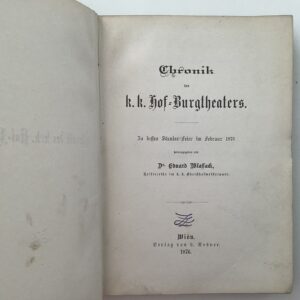 V - Theater -   Wlassack, Eduard: -  Chronik des k.k.