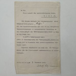 Autograph -   Schinnerer, Adolf. Painter and graphic artist. (1876-1949). -  2 typewritten contracts, signed, Munich 195 and 1922.